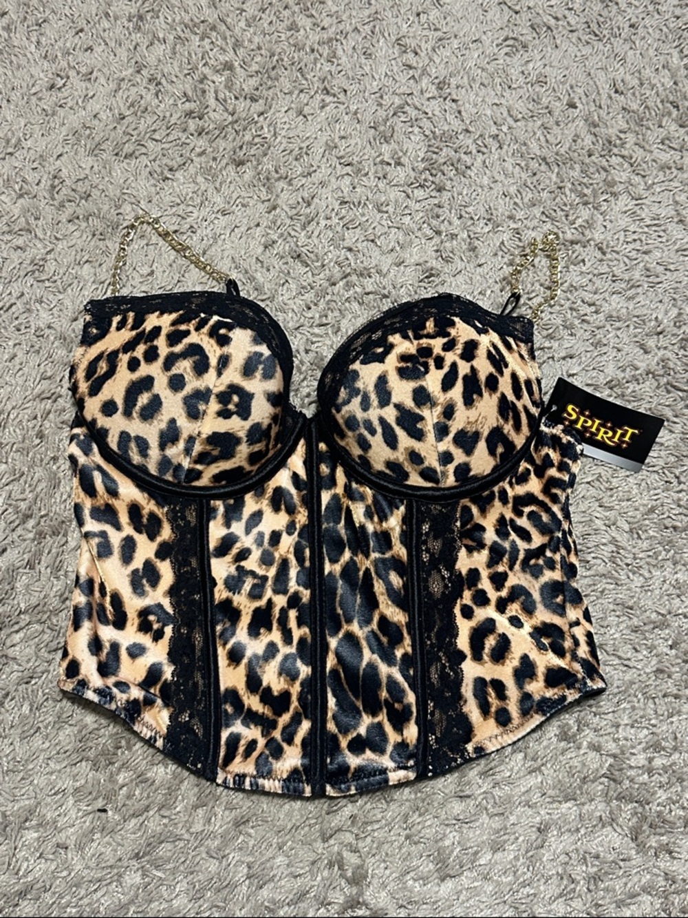 Spirit Leopard Print Corset Molded Cups Gold Chain Straps
